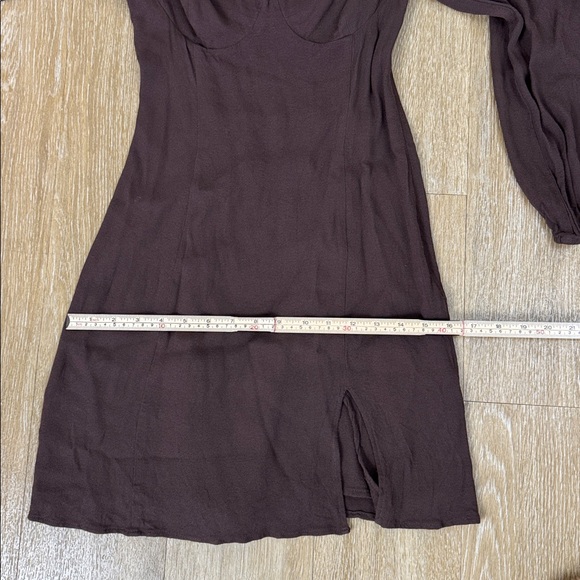 Aritzia Wilfred Novella Long Puff Sleeve Mini Dress Chocolate Mocha Brown size 4 - Picture 13 of 15